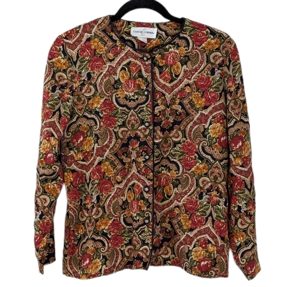 Vintage jacket blazer brown red floral barocco Eastern paisley Large A9